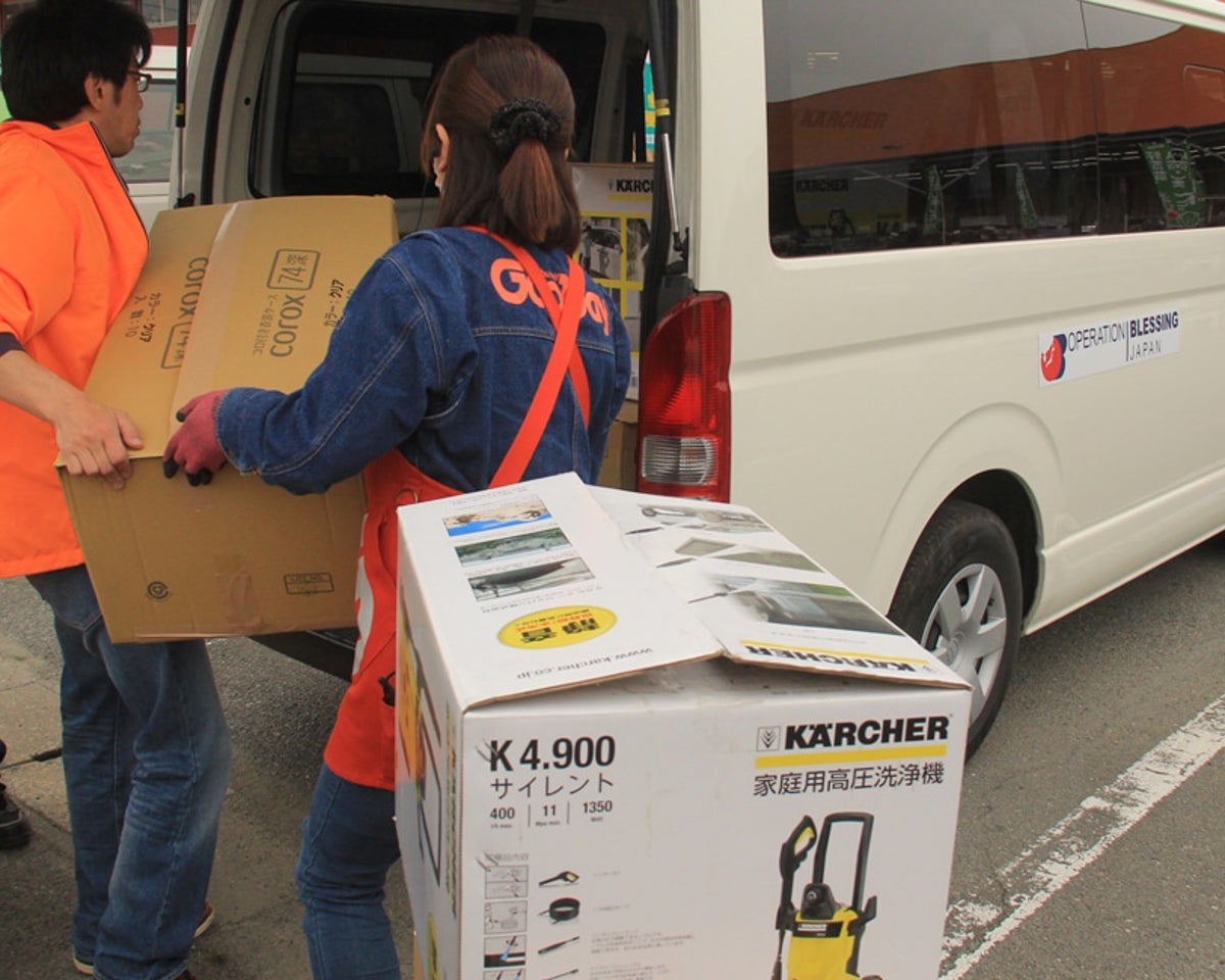 Loading supplies for quake victims in Japan.