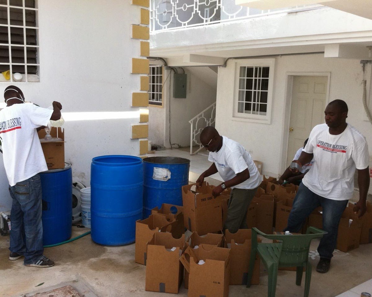 Preparing aid for hurricane in Haiti.