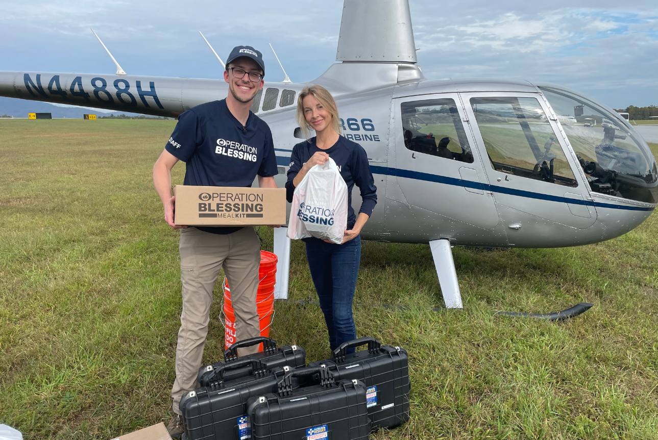 helicopter supply drop following Hurricane Helene in North Carolina