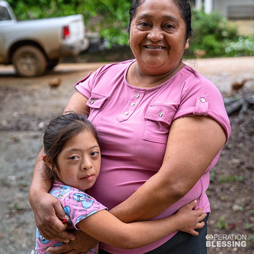 grateful mother and child