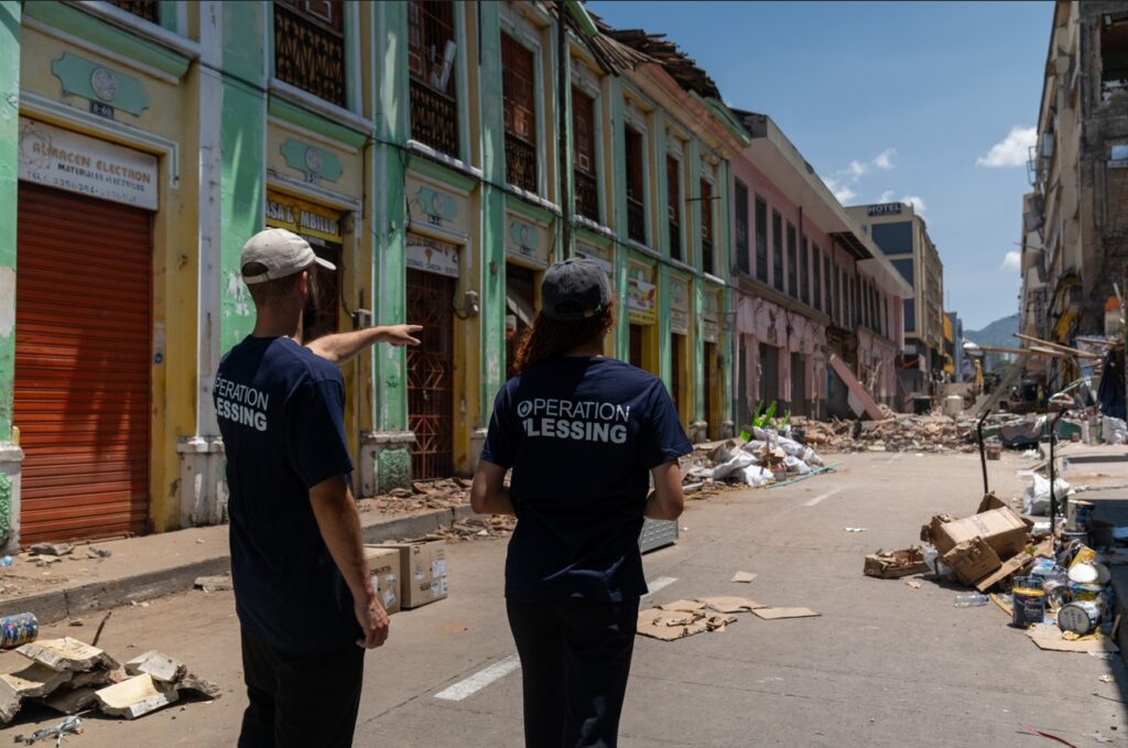Operation Blessing workers surveying damage after the Colombia earthquake.