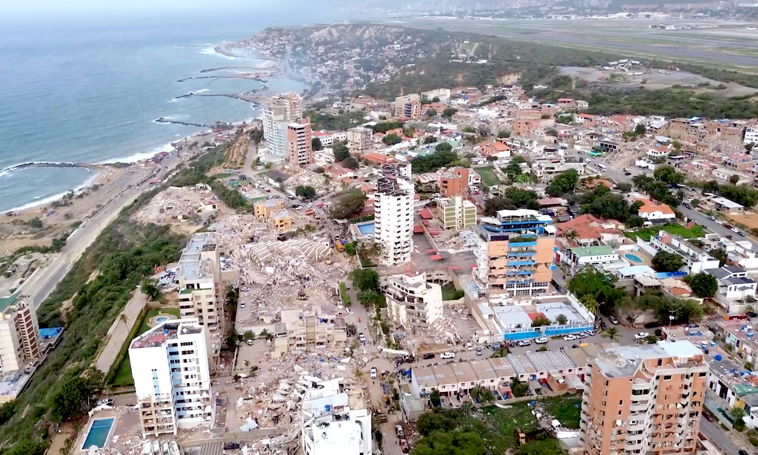 Aerial image of some of the damage caused by the earthquakes. 